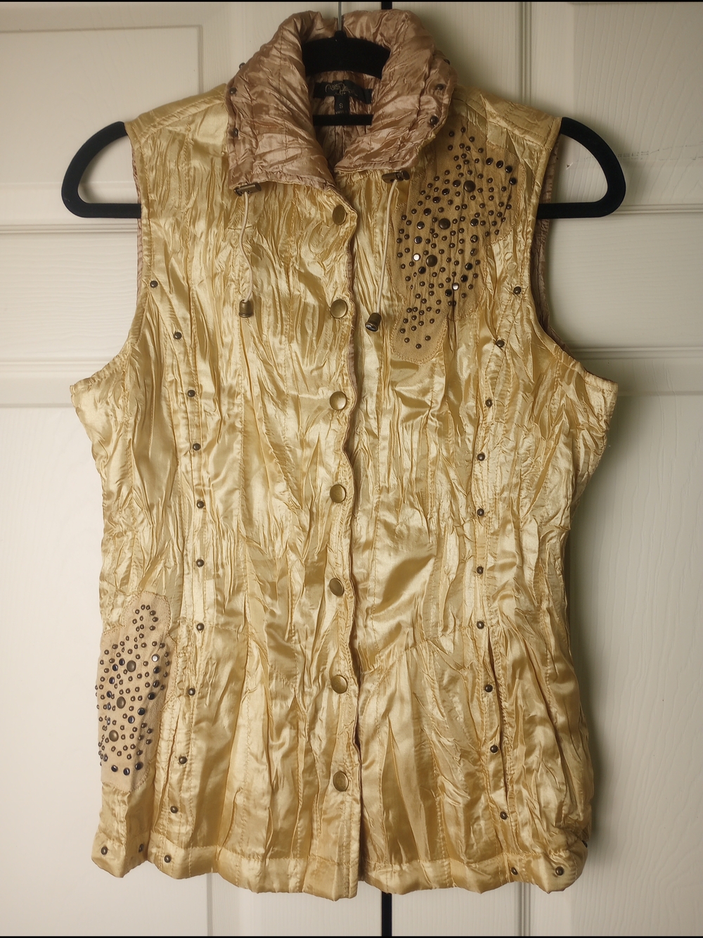Christine Phillipe Gold Embellished Sleeveless Vest Elegant Lightweight Layer S